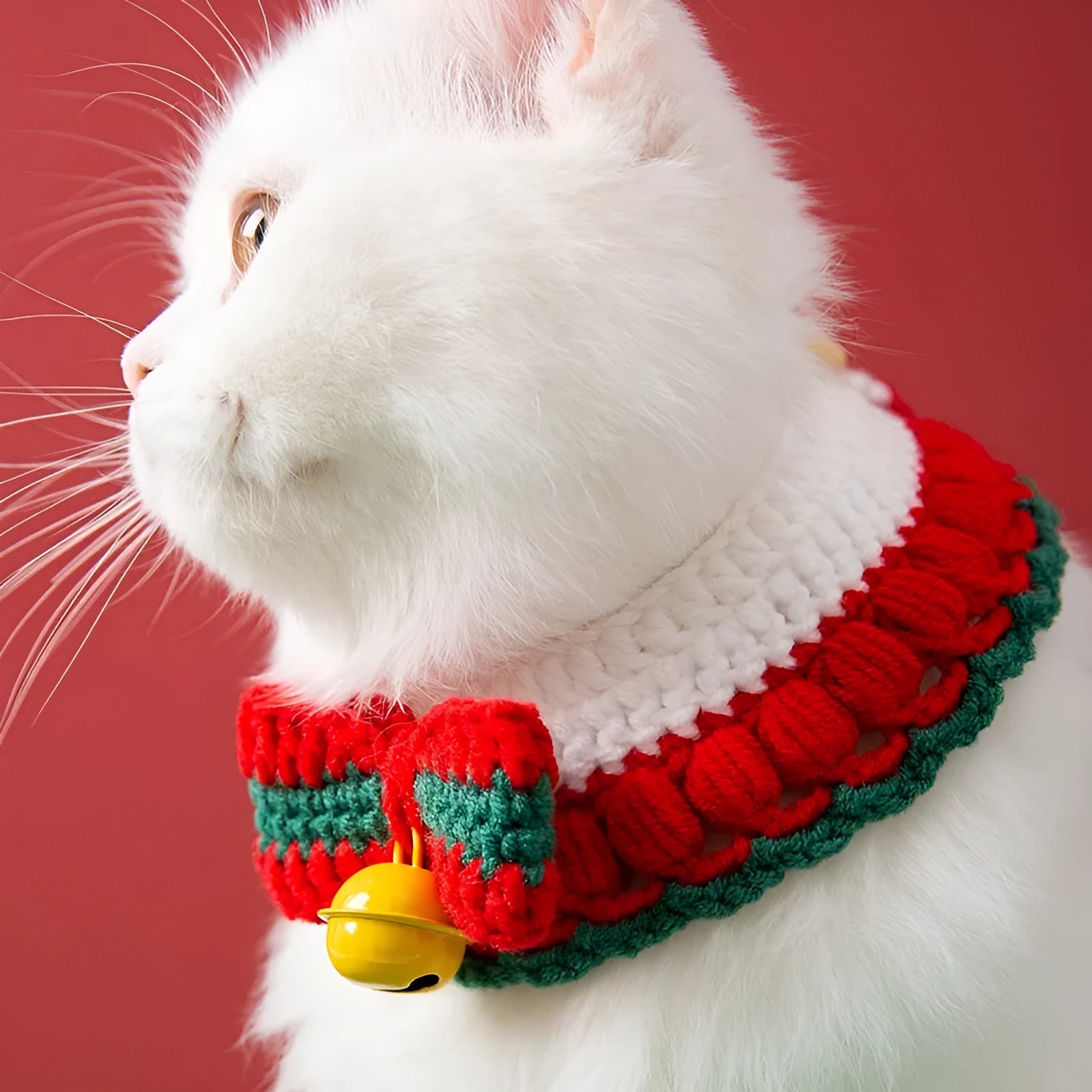 Christmas hand-woven milk cotton cat collar in bowknot design with adjustable size
