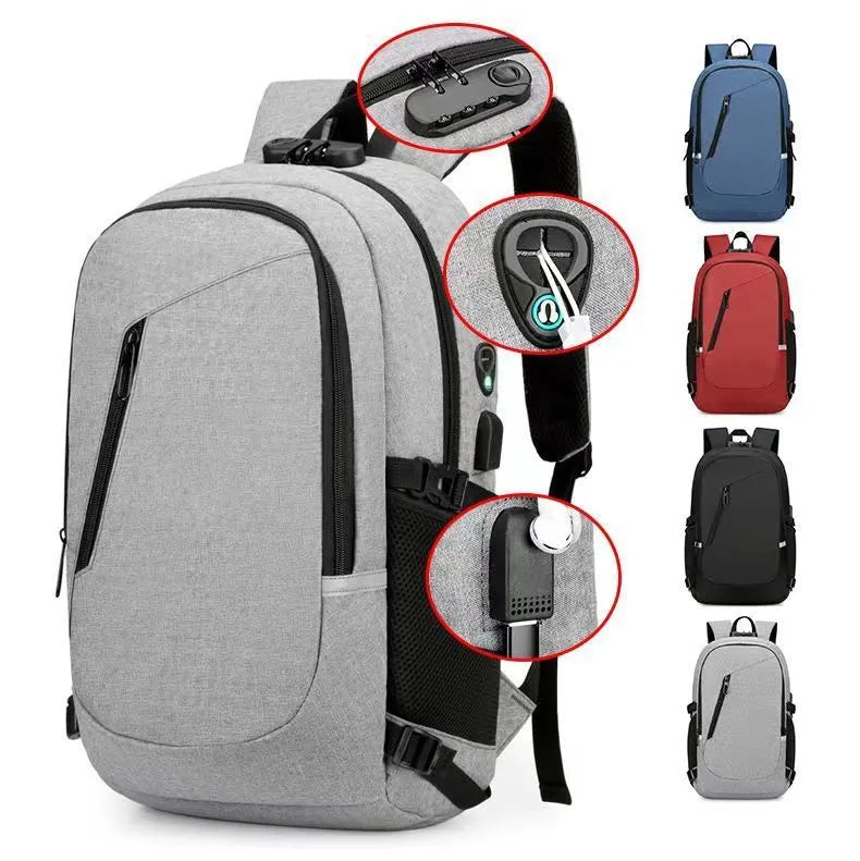 Oxford cloth computer backpack in blue colour showing front compartment and shoulder straps