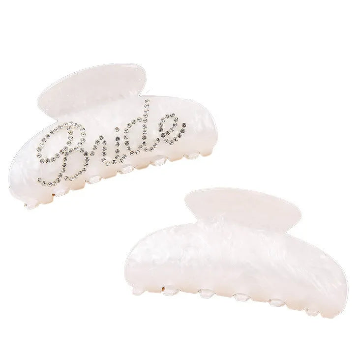 10cm pink and white acrylic hair clip with spot-drilled diamond pattern and shower shark clip