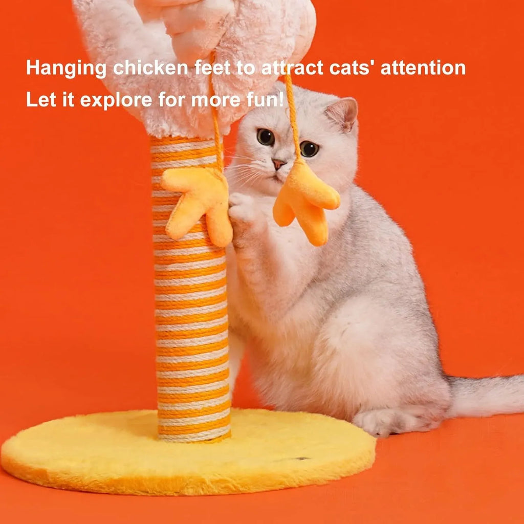 Yellow sisal rope cat scratching post with spring ball measuring 88cm tall