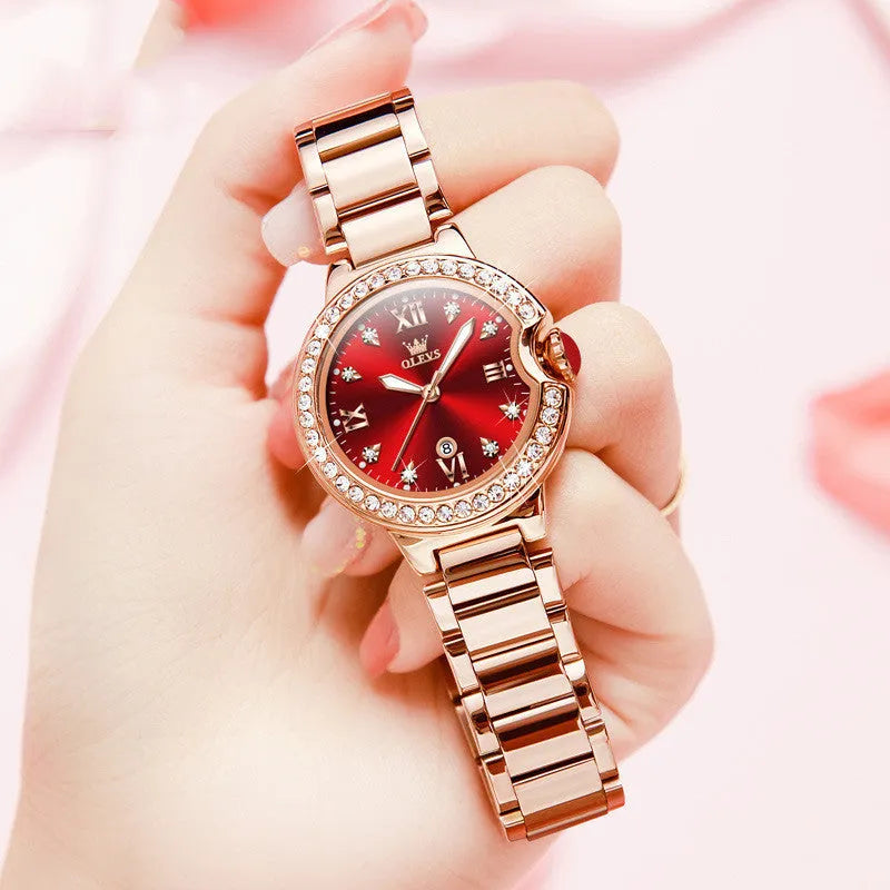 Explosions ladies watch rose gold stainless steel round dial 33mm quartz movement butterfly clasp