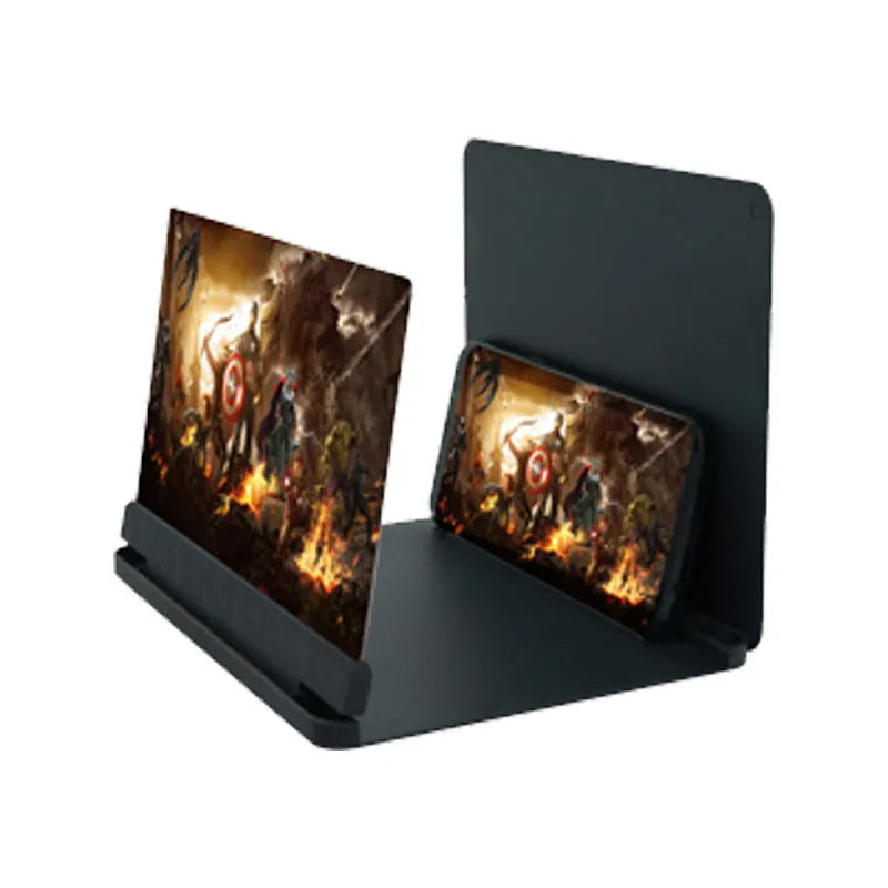 10-inch HD lens phone screen amplifier in black ABS stand showing enlarged smartphone display