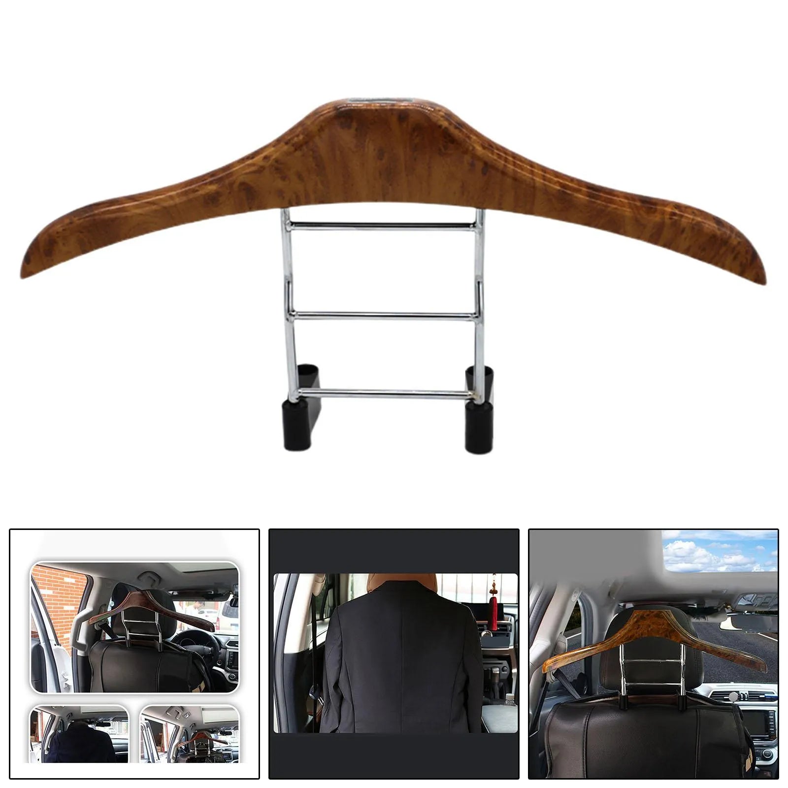 Wood yellow stainless steel car mounted clothes hanger with 46.5cm dimensions for suits and uniforms