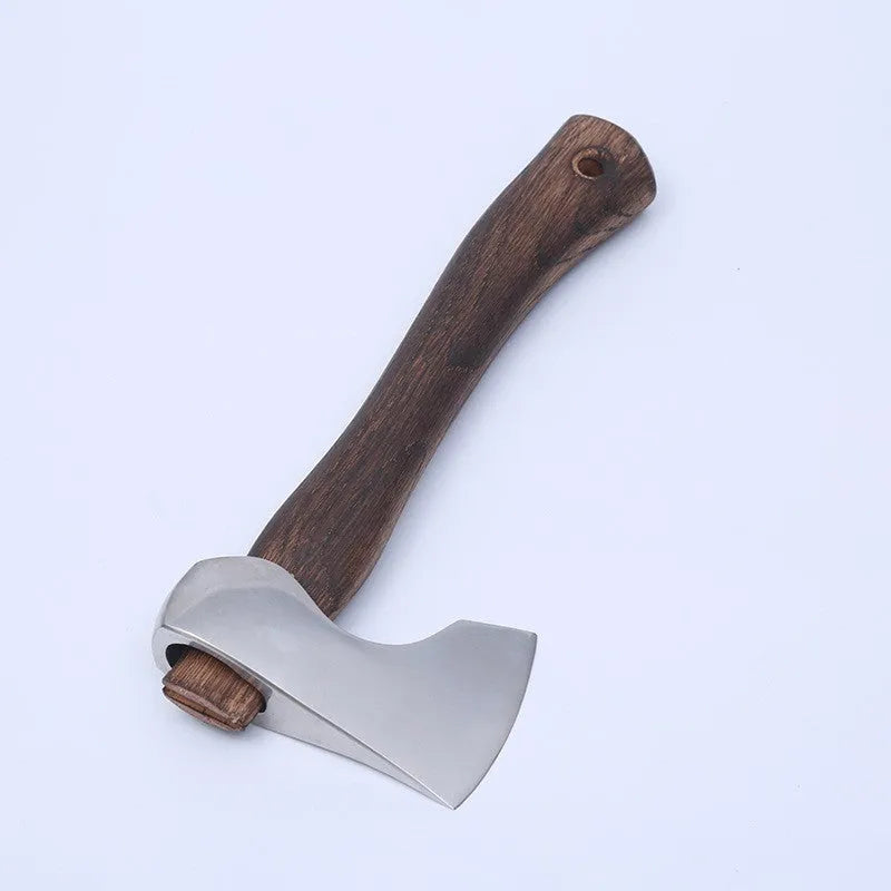 Camping axe with wooden handle and high carbon steel blade measuring 250mm long
