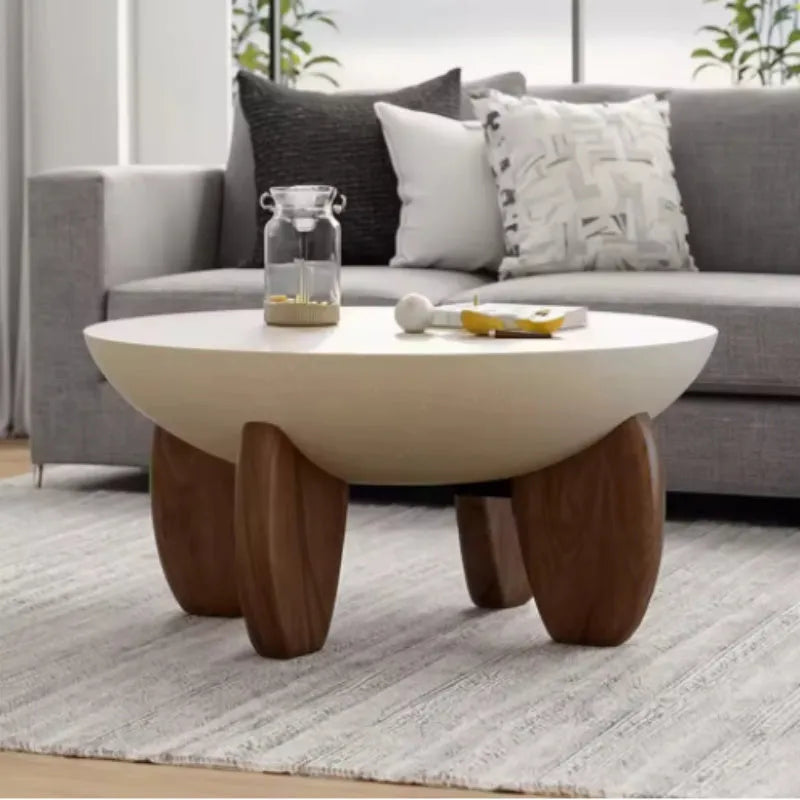 White solid wood coffee table with height adjustment and storage features