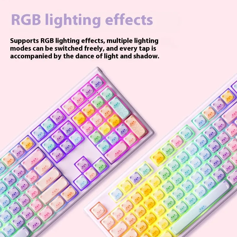 MG108B sugar cat themed mechanical keyboard with RGB lighting and 108 keys