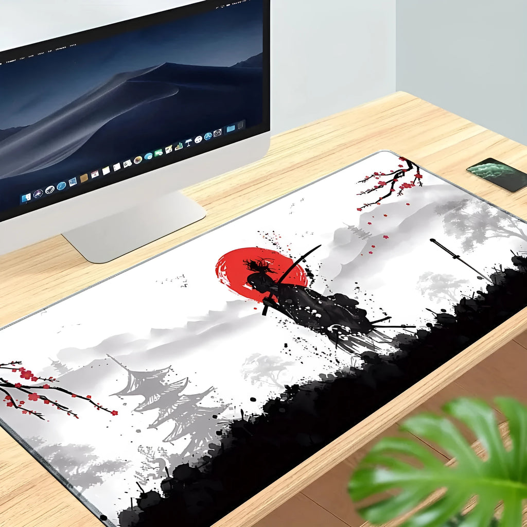 Japanese Samurai design gaming mouse pad with cloth surface and thermal transfer artwork