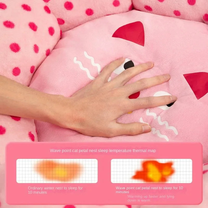 Pink dot fabric cat bed with cushion, 45cm or 65cm diameter for small to medium cats up to 20 pounds