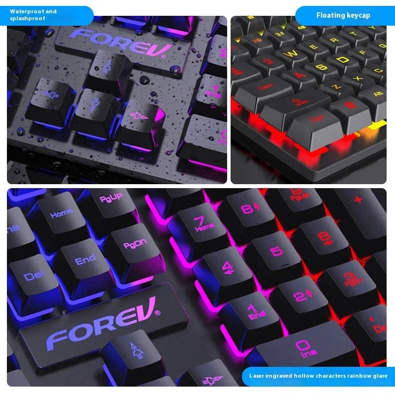Black mechanical gaming keyboard with 104 keys and backlight on desk
