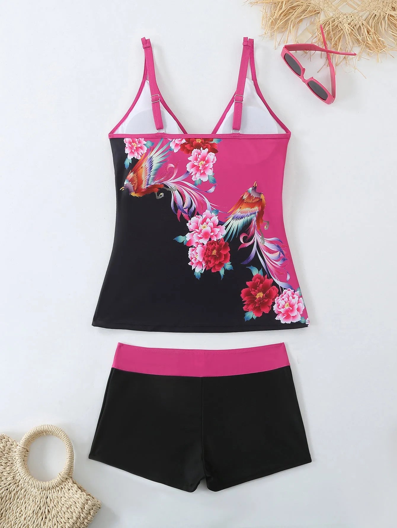 Women's plus size swimsuit briefs with printed split design and cotton lining