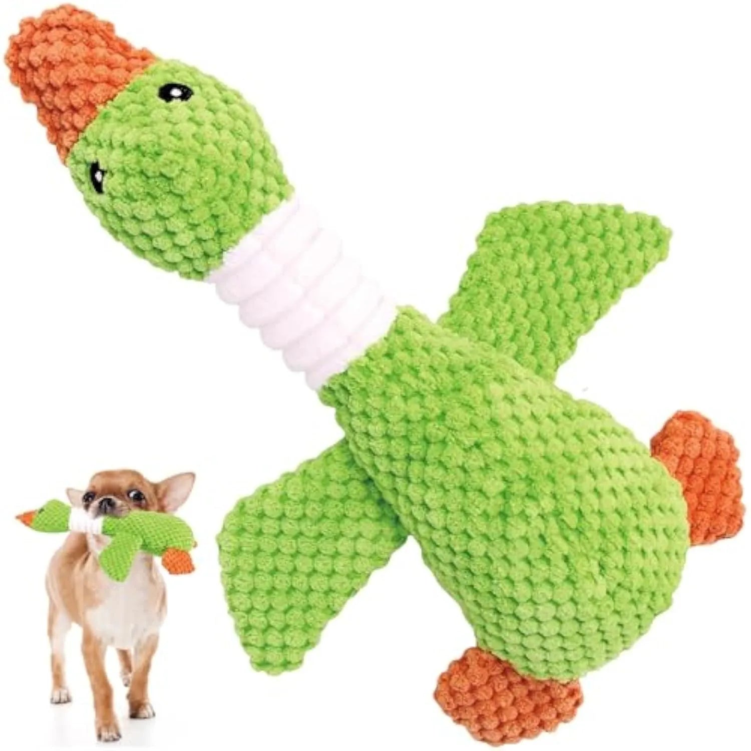 Blue plush duck dog toy with squeakers for large breed chewing play