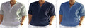 Men's casual cotton linen shirt in solid colour with stand collar and long sleeves