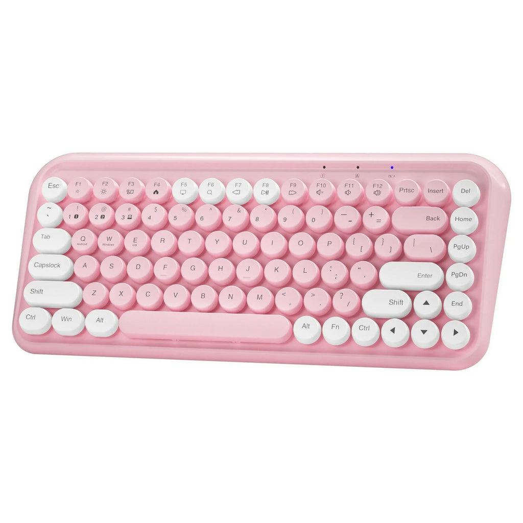 Pink Bluetooth wireless keyboard with 84 keys in compact portable design