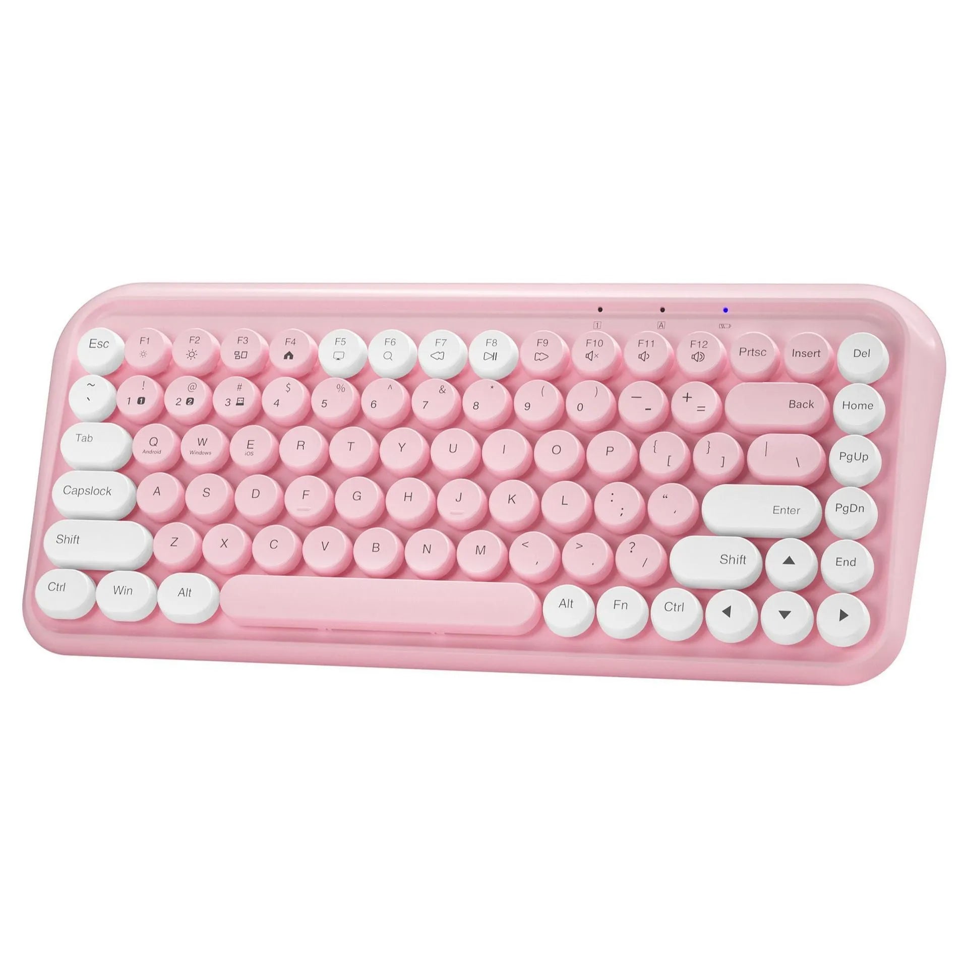 Pink Bluetooth wireless keyboard with 84 keys in compact portable design