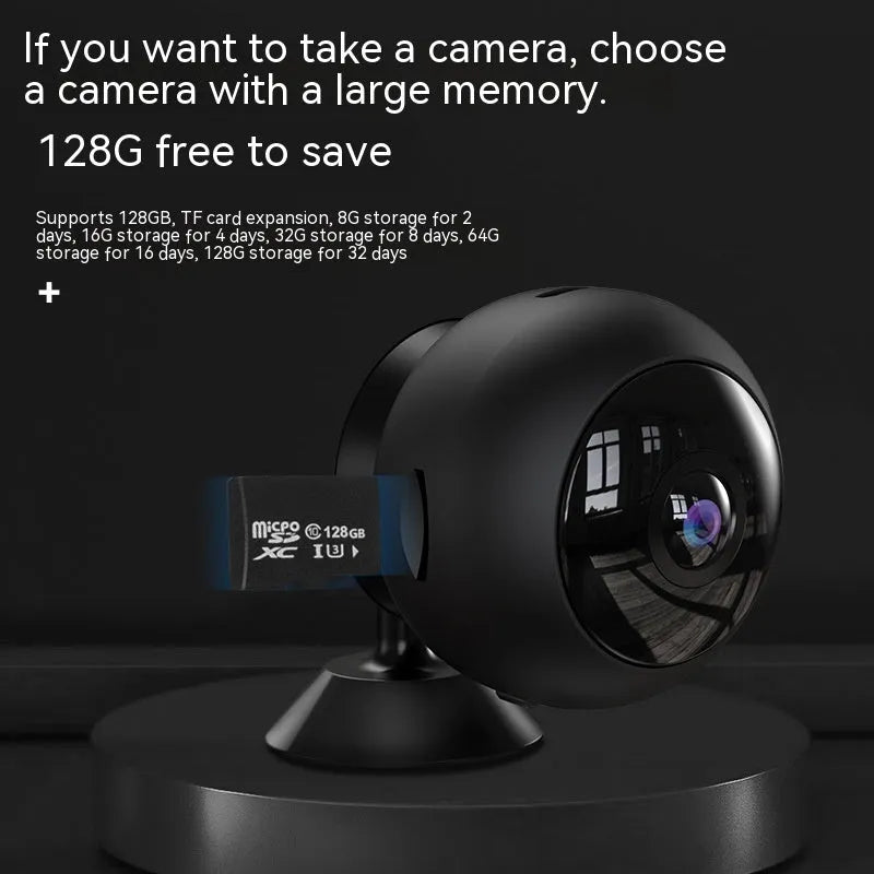 1080p wireless WiFi surveillance camera with ABS plastic housing on a white background.