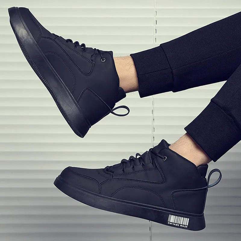 Men's white mid-top casual sports shoes with lace-up front and flat rubber sole.