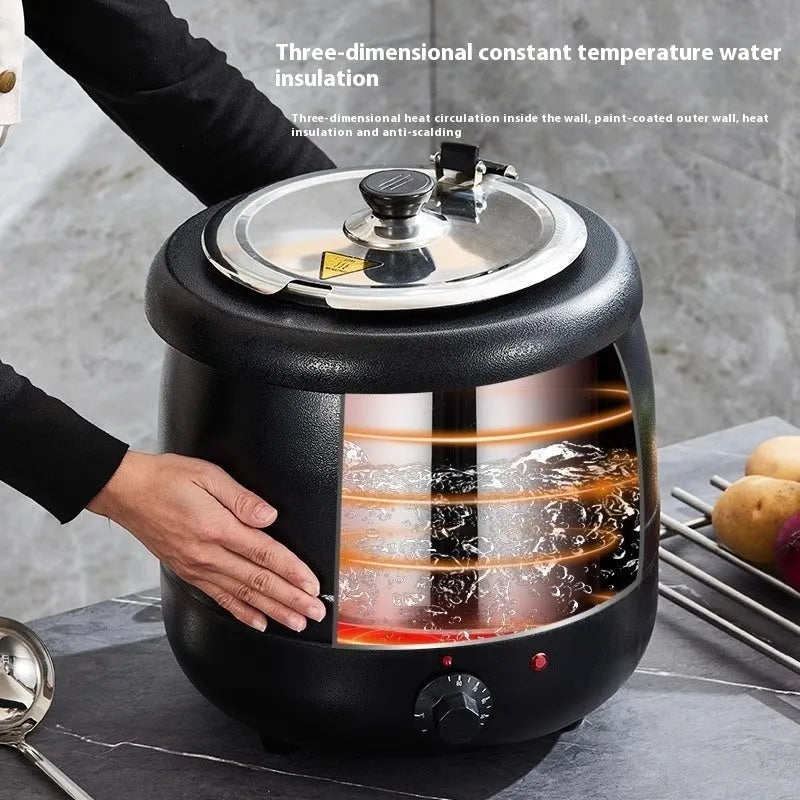 Black 10 litre stainless steel electric heating insulation pot with large mouth steel cover