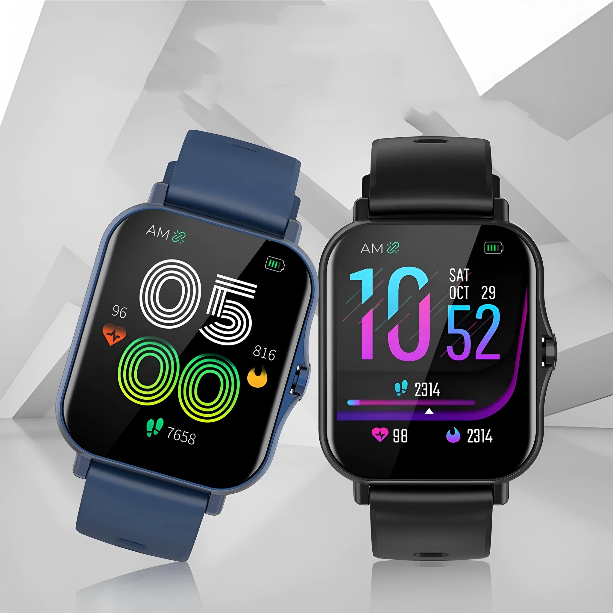 Bluetooth smart watch for heart rate and blood pressure monitoring with curved touch screen in four colour options