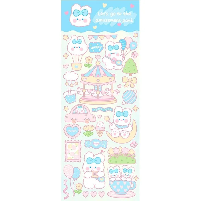 Pack of colourful PVC cartoon stickers for decorating notebooks and diaries.