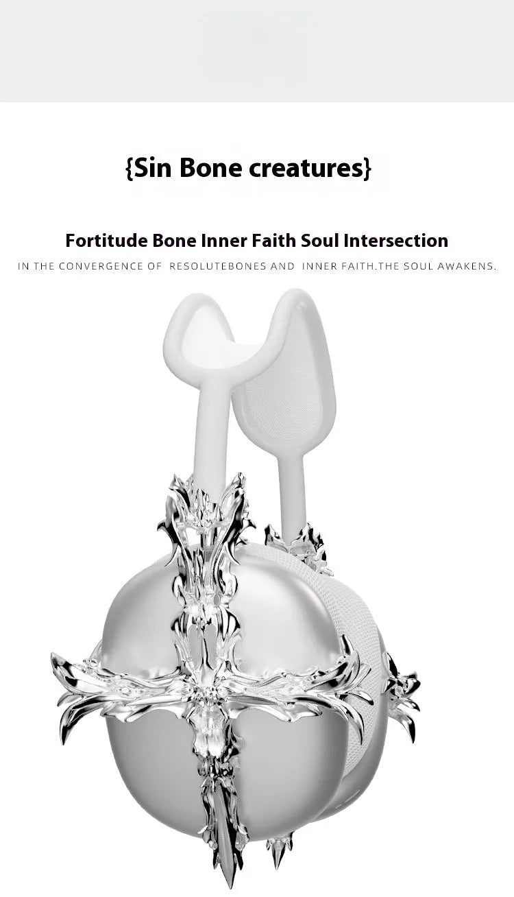 Gothic resin cross headphone cover for Apple AirPods Max in silver colour, hard shell 3D printed