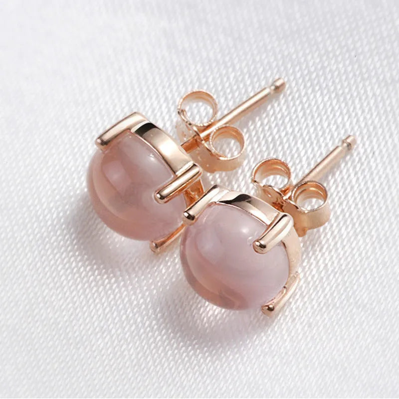 Rose gold drop shape synthetic quartz stud earrings with Korean style design