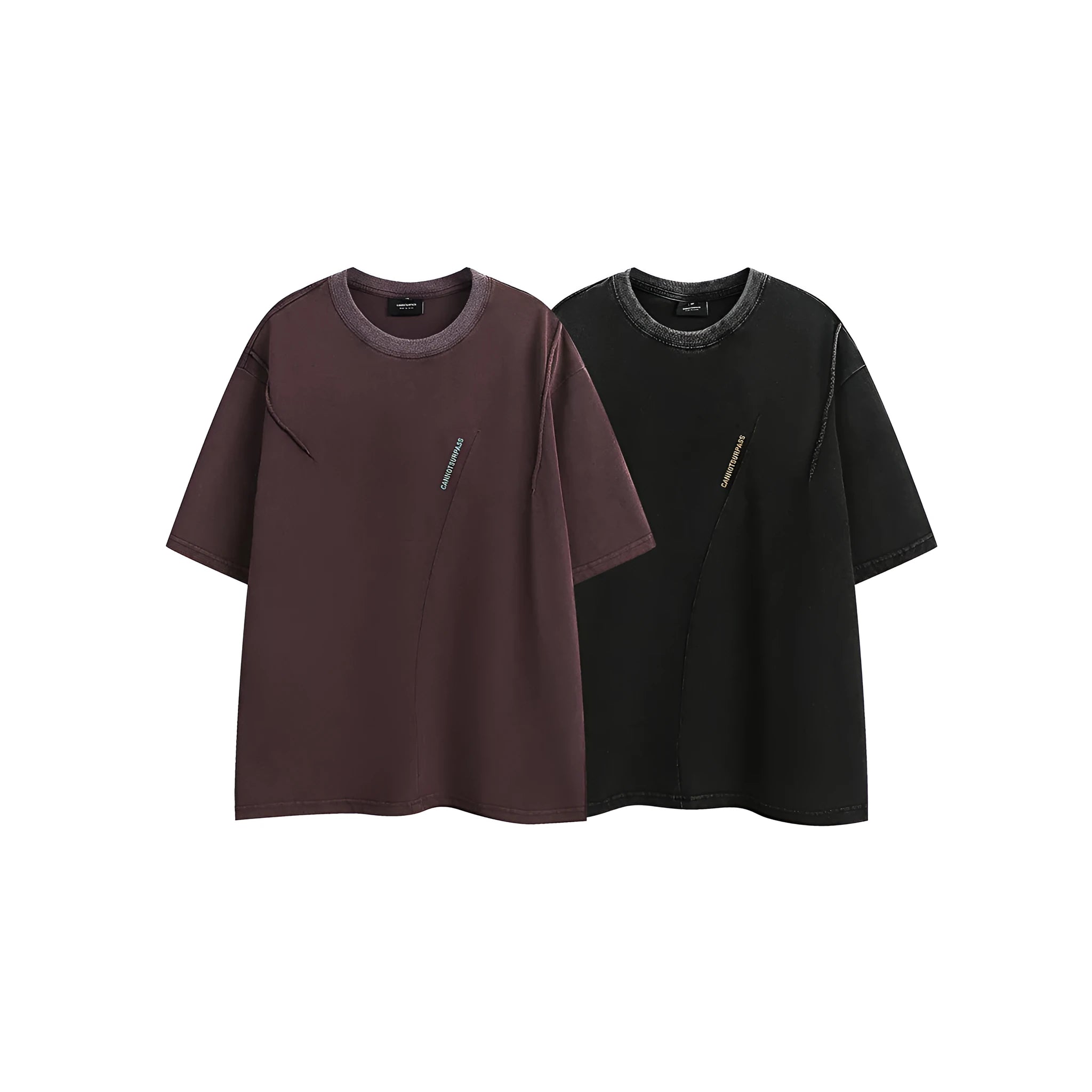Retro loose fit short-sleeved t-shirt with embroidery on washed cotton fabric in purple.
