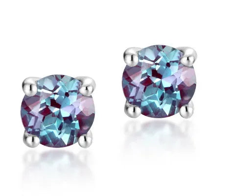 925 silver ear studs with round cultivated alexandrite stones in geometric setting