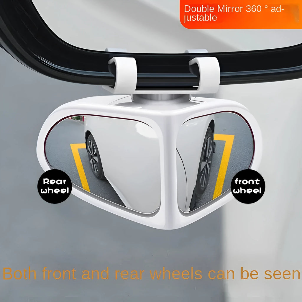 A 10.5x6.5cm car reversing mirror with 360-degree adjustability, high-definition glass, and ABS shell in a black finish
