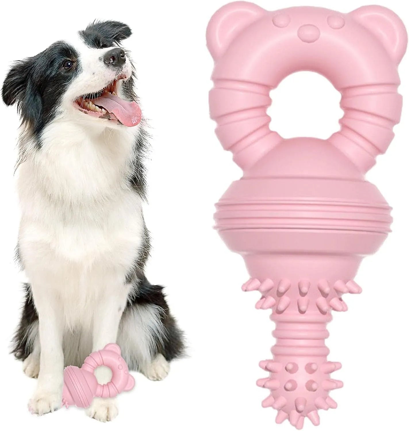 Blue rubber dog chew toy with concave-convex texture for teeth cleaning, 13.5cm size