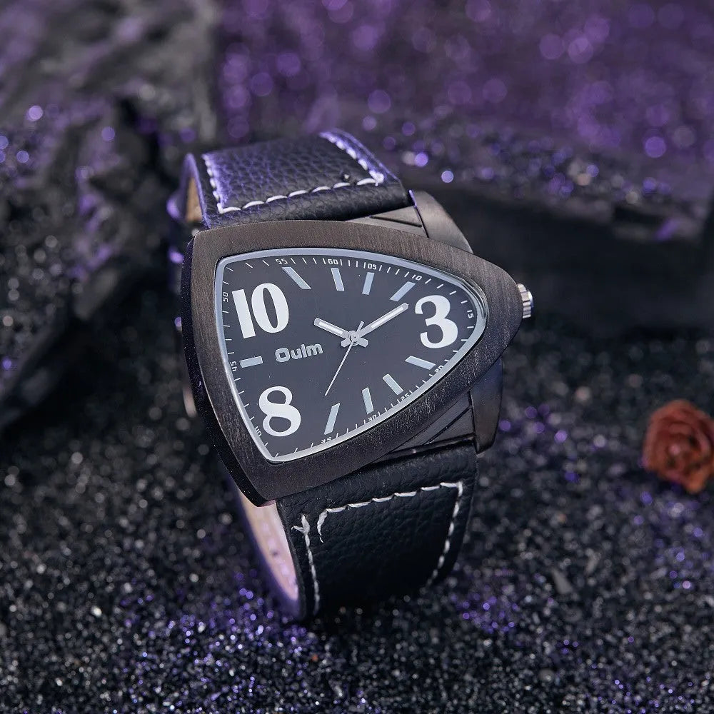 Men's casual watch with triangle patterned strap and quartz movement in brown colour