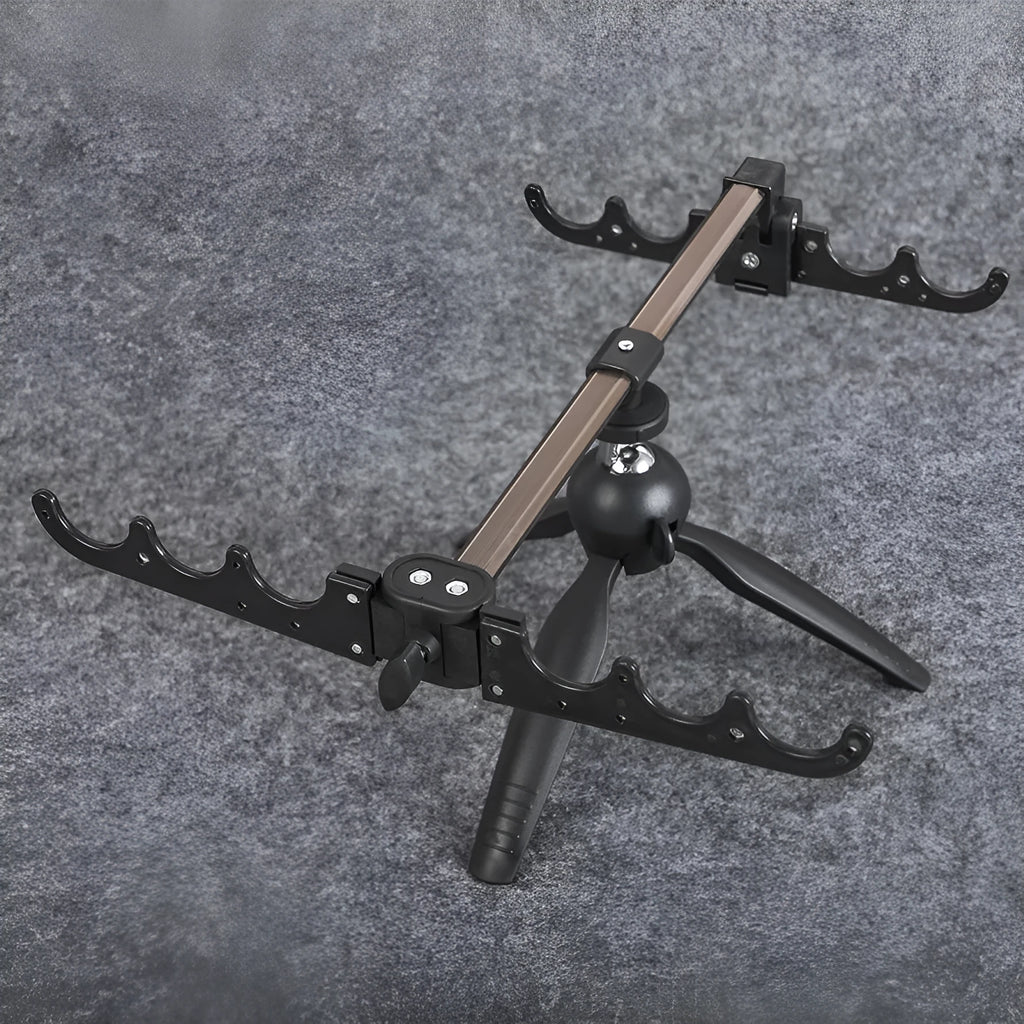 Aluminium ice fishing tripod rod holder bracket on ice.