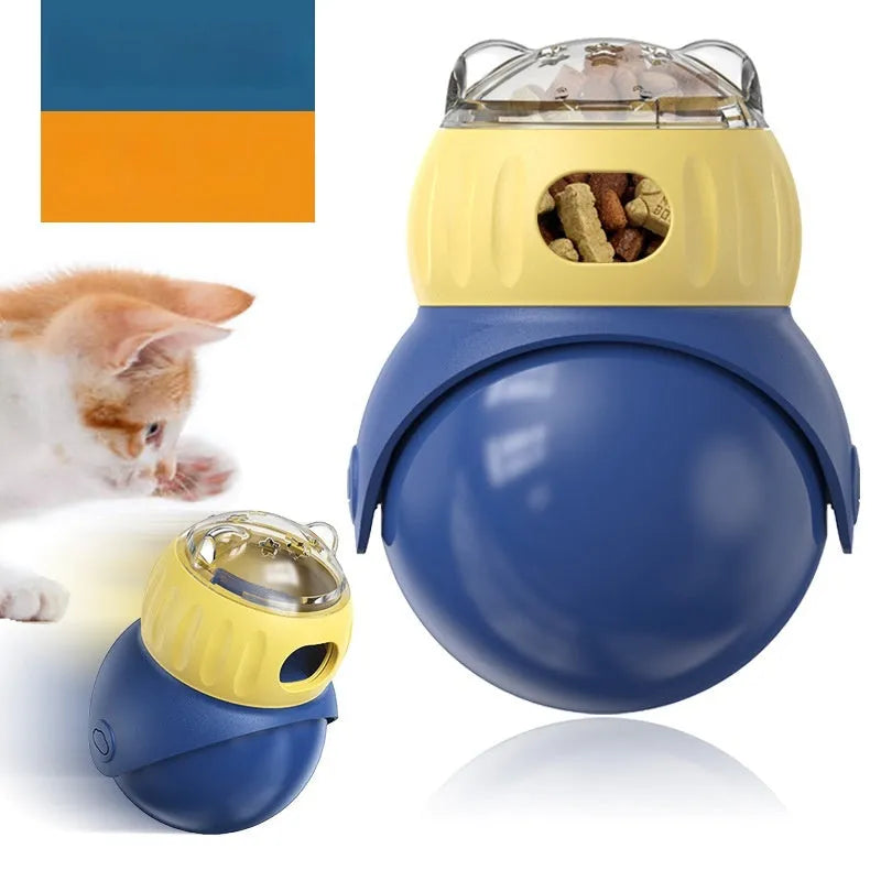 Owl design cat feeder tumbler puzzle toy in morandi yellow and blue colours