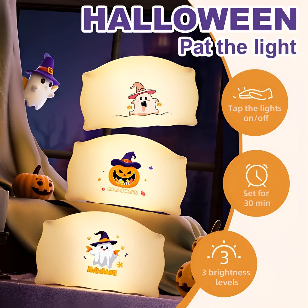Cartoon Halloween table lamp with ghost design, USB-C charging port, and warm light illumination
