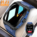 Smart watch with AMOLED touch screen display showing fitness tracking interface