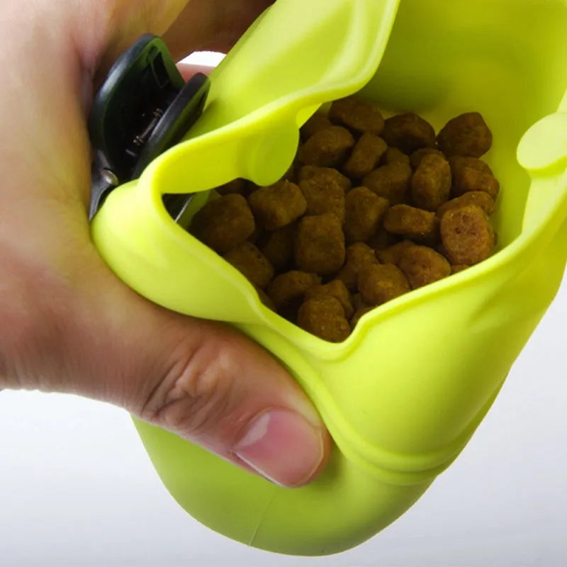 Silicone dog training treat pouch with clip and magnetic opening in assorted colours