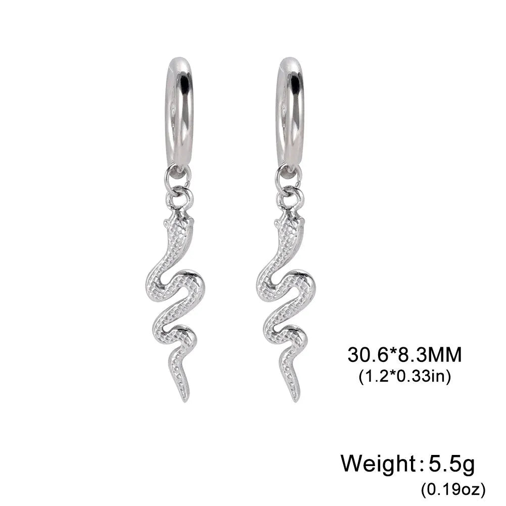 Snake-shaped vintage earrings with 18K gold plating on stainless steel