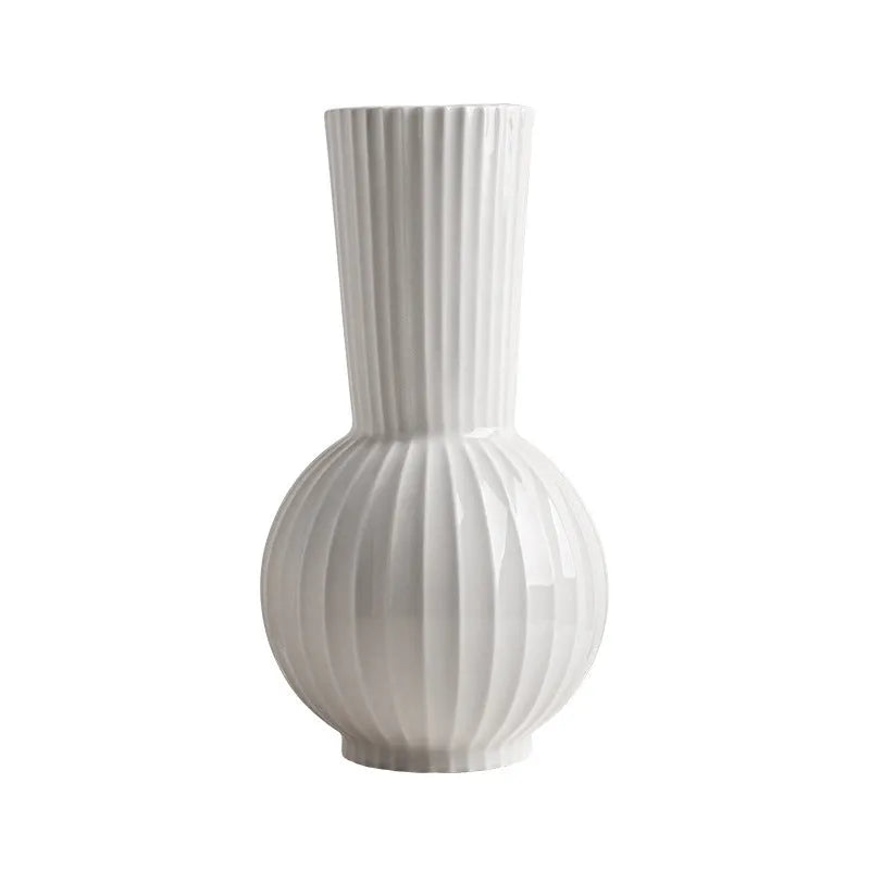 Ceramic ball striped vase in American country style with six design variations on wooden table
