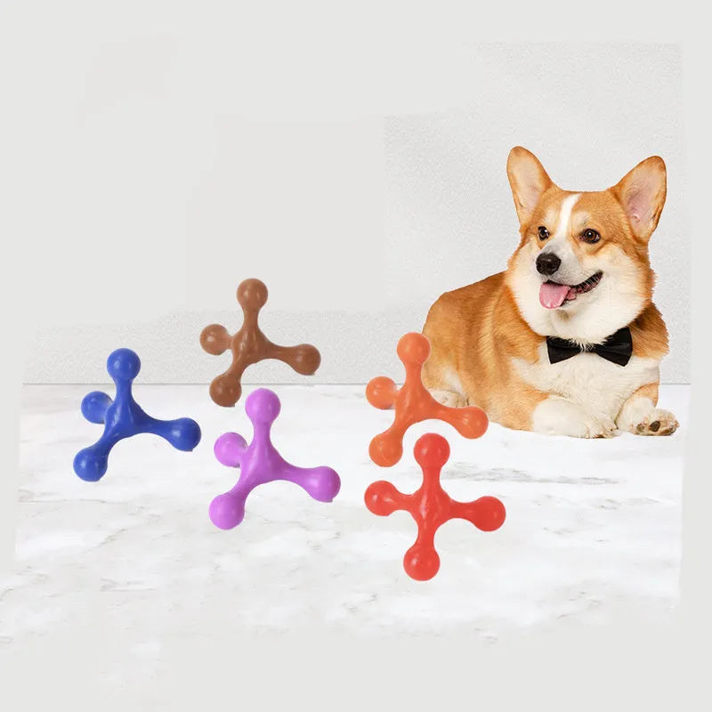Blue silicone dog chew toy with three legs for small and medium puppies