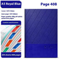 A5 business notepad with striped PU leather cover open on 80g wood-free paper, shown in Sky Blue colour.