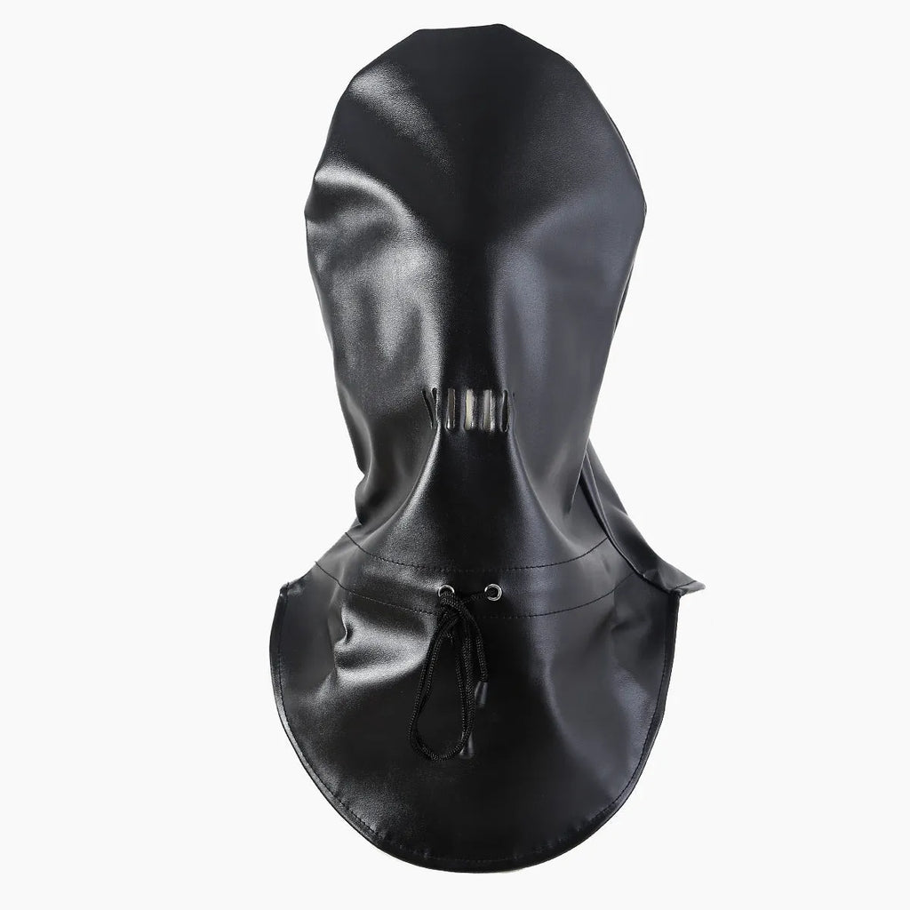 Black PU leather breathable bondage mask with an adjustable strap
