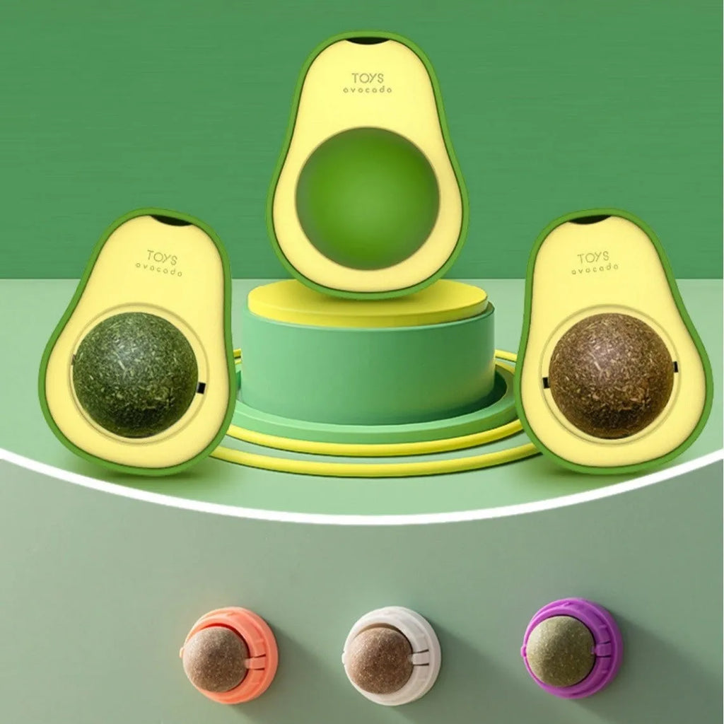 Plastic catnip ball toy for cats in various colours including avocado mint and cheese mint