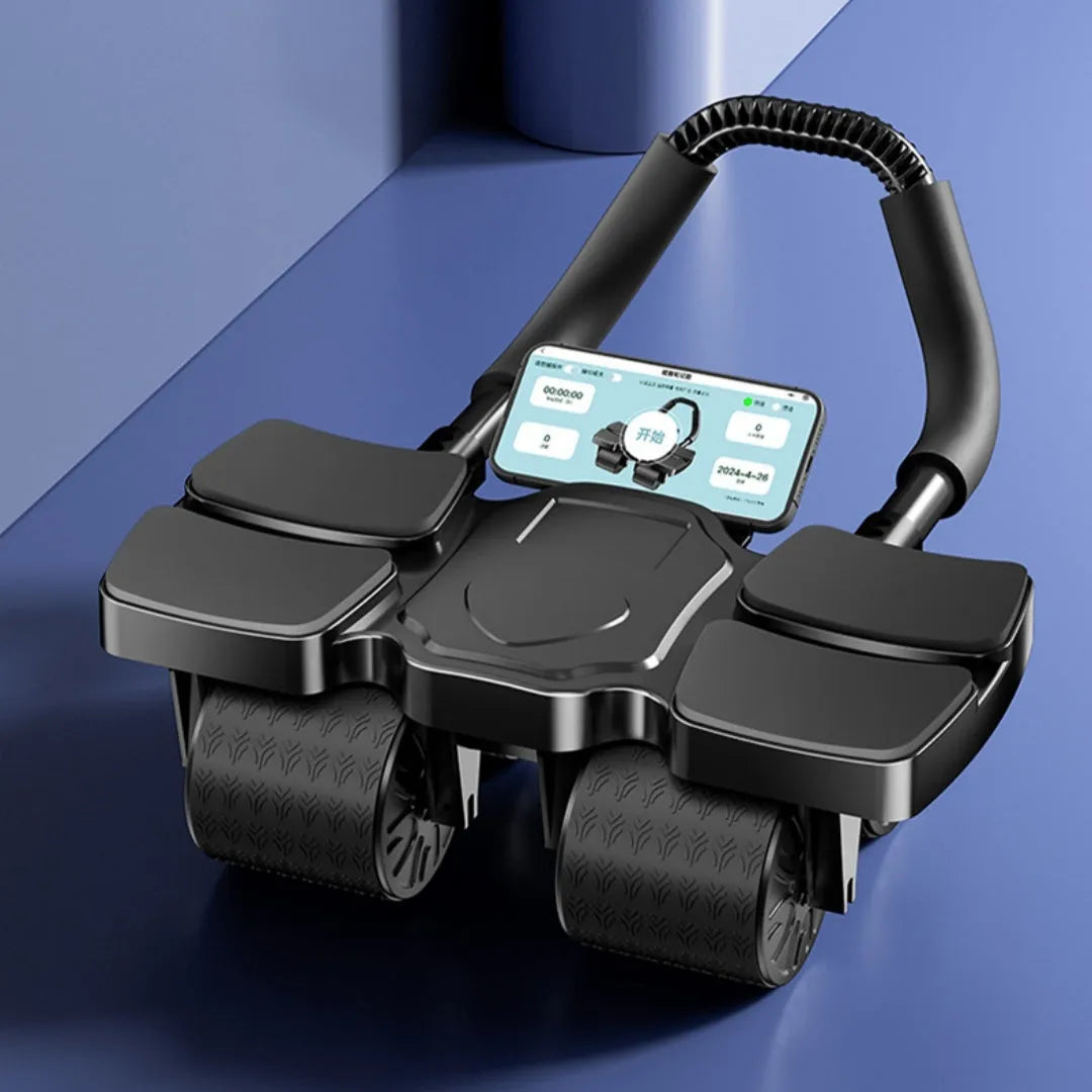 Automatic rebound abdominal wheel with four wheels in black colour for core exercises