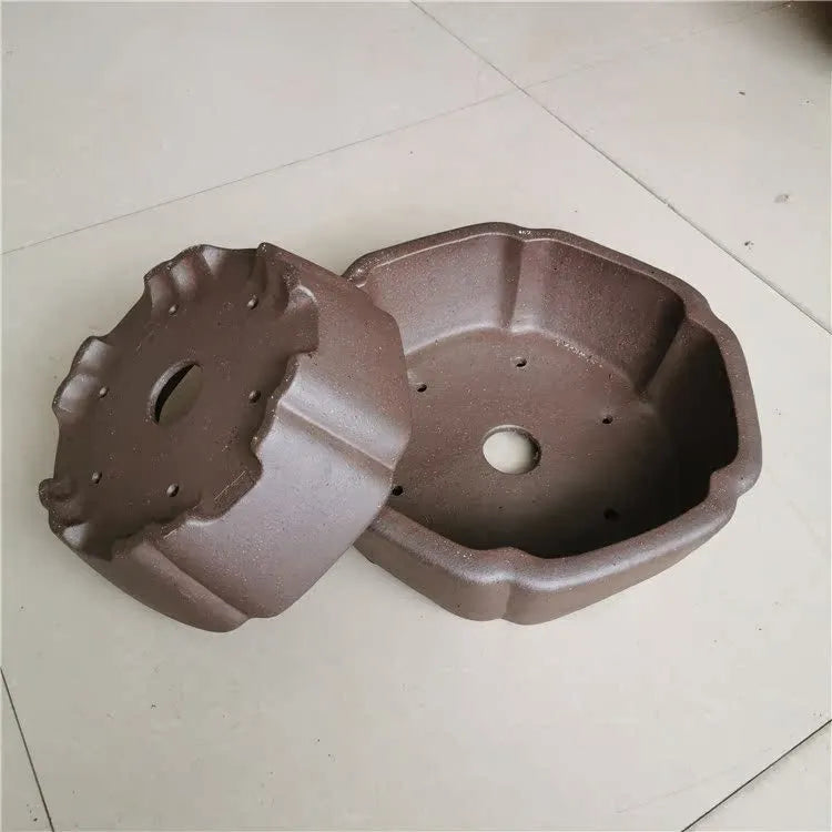 Large hexagonal purple sand flowerpot in brown, high temperature kiln baked, for indoor outdoor plants