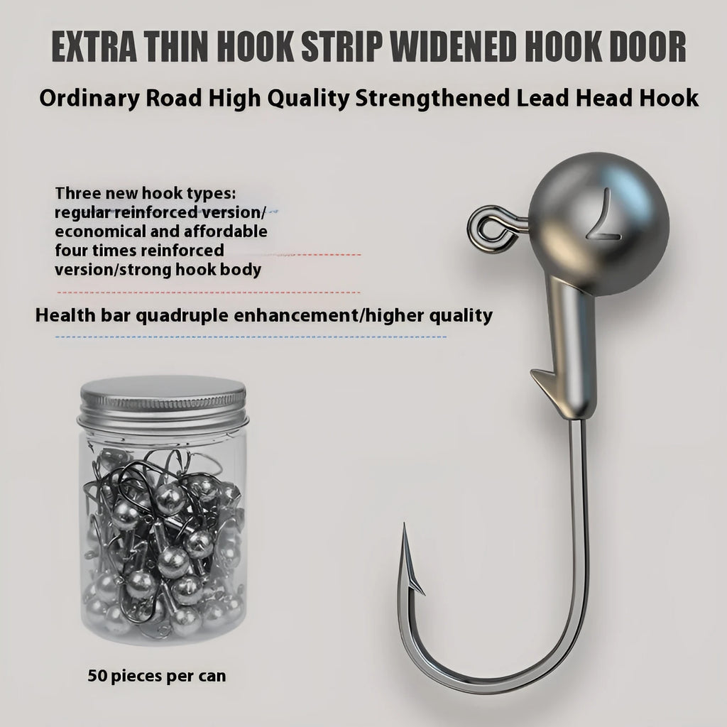 Enhanced steel jig hooks with primary colour filling in 50-piece set