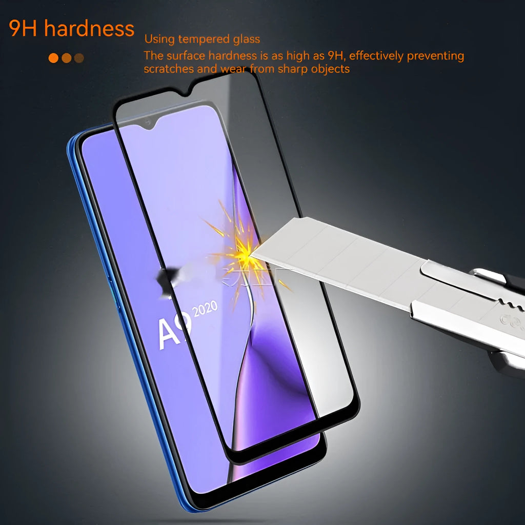 Full screen tempered glass screen protector for OPPO A9 2020 in black