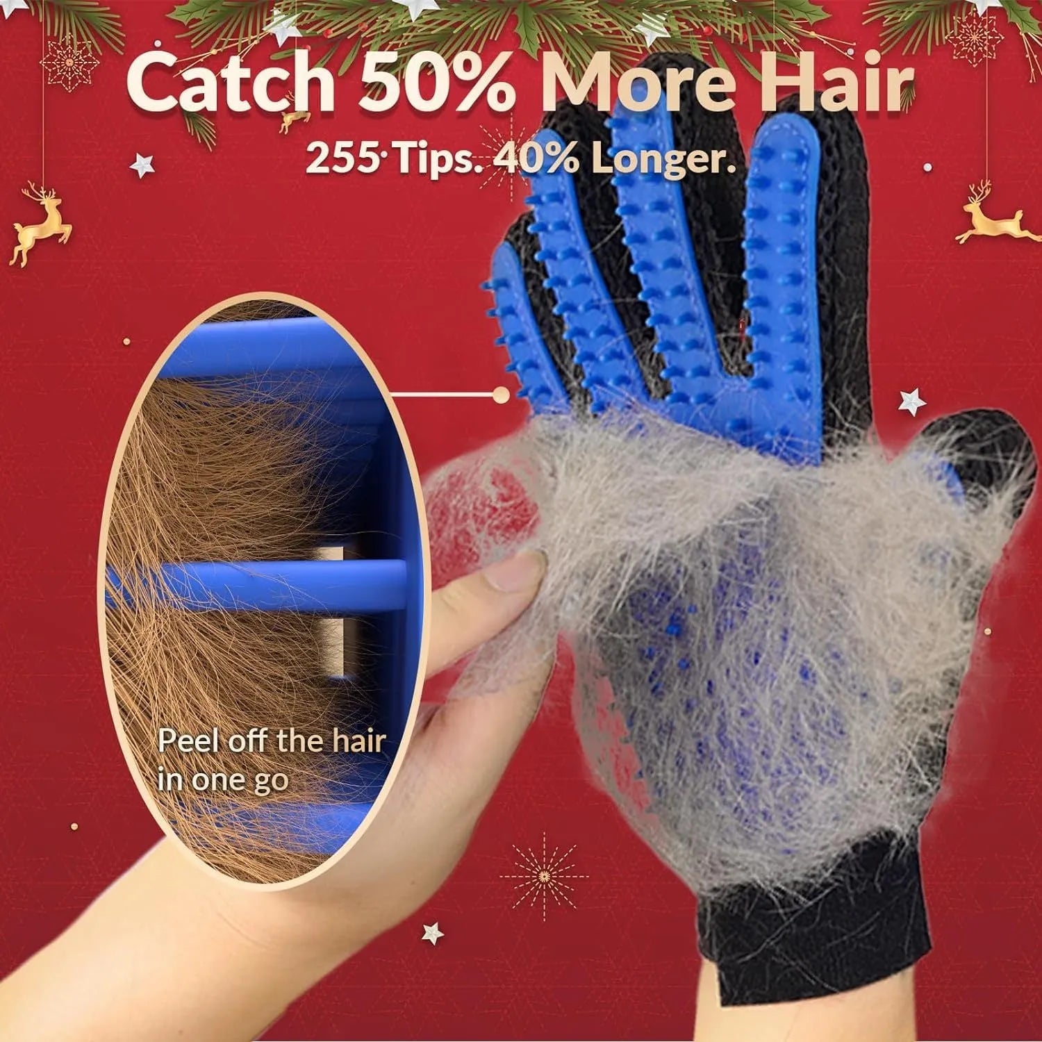 Blue pet grooming gloves with silicone tips for cat and dog hair removal