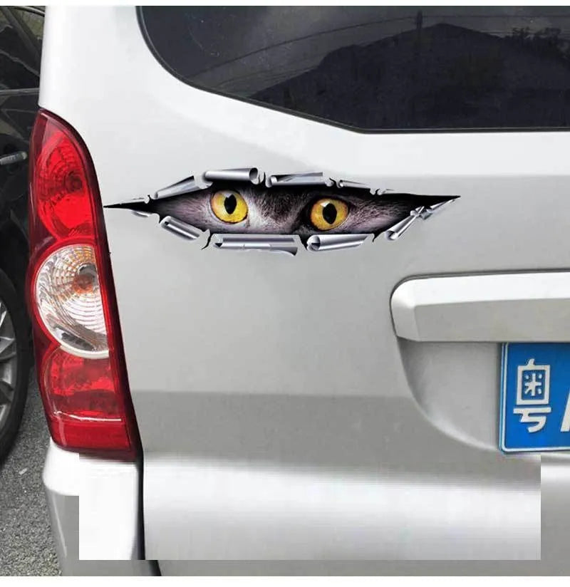 Tiger Eye and Eagle Eye 3D car bumper sticker on vehicle door
