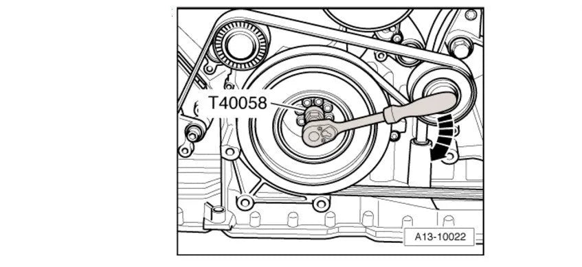 Aodi T40058 crankshaft rotating sleeve and timing adapter tool kit with directional arrows