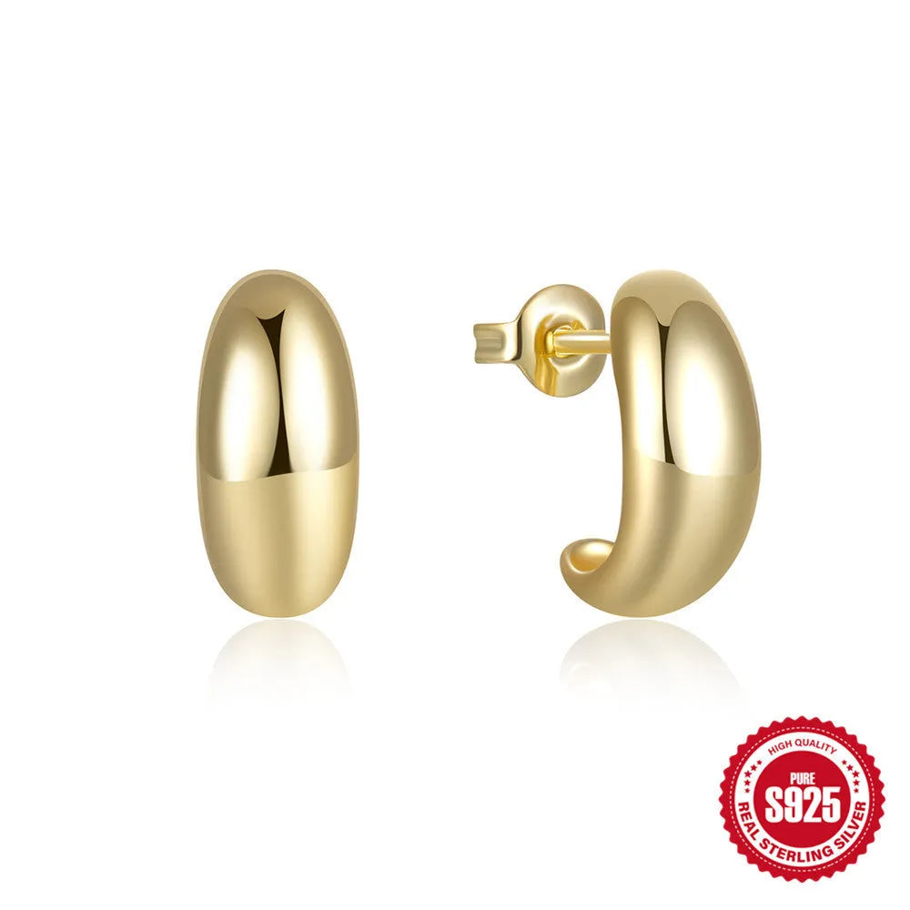 C-shaped sterling silver stud earrings with electroplated gold finish geometric jewellery