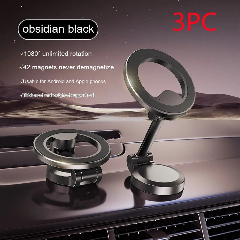 All-metal magnetic car phone mount with foldable bracket in Qian colour on vehicle dashboard